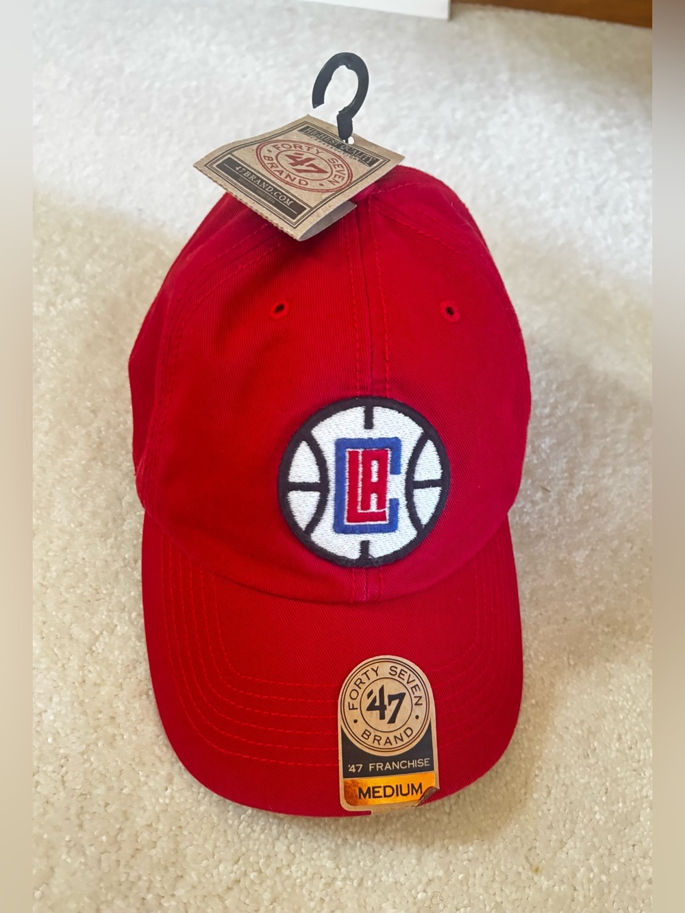 47 Brand Red Baseball Cap with Branded Hang Tag